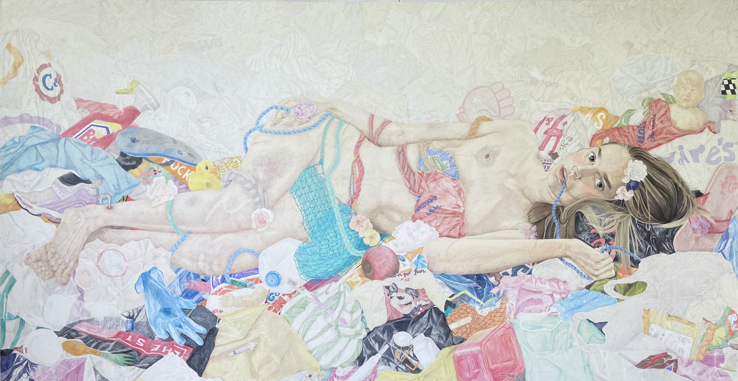 Aurore, 2021-2022, crayon de couleur sur papier tendu sur châssis, 200 x 105 cm